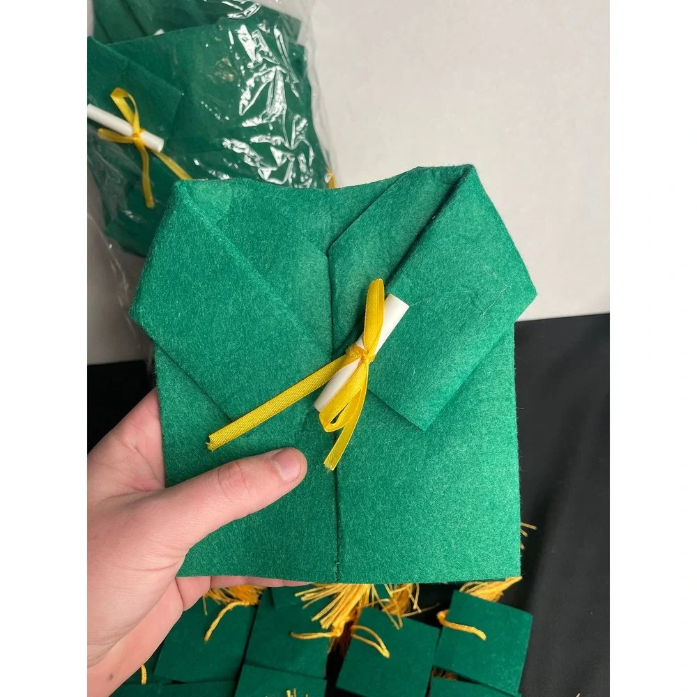 Graduation‎ Party Favor Felt Cap, Gown, & Diploma Supplies Green Gold 24pcs